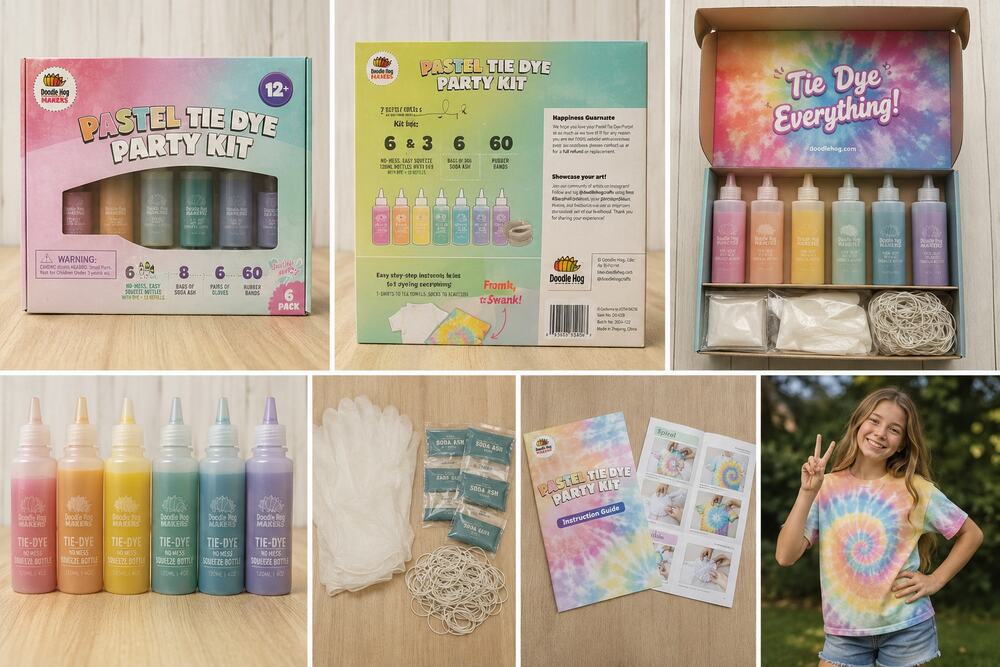 Doodle Hog Makers Pastel Tie Dye Party Kit – 6 Color Set